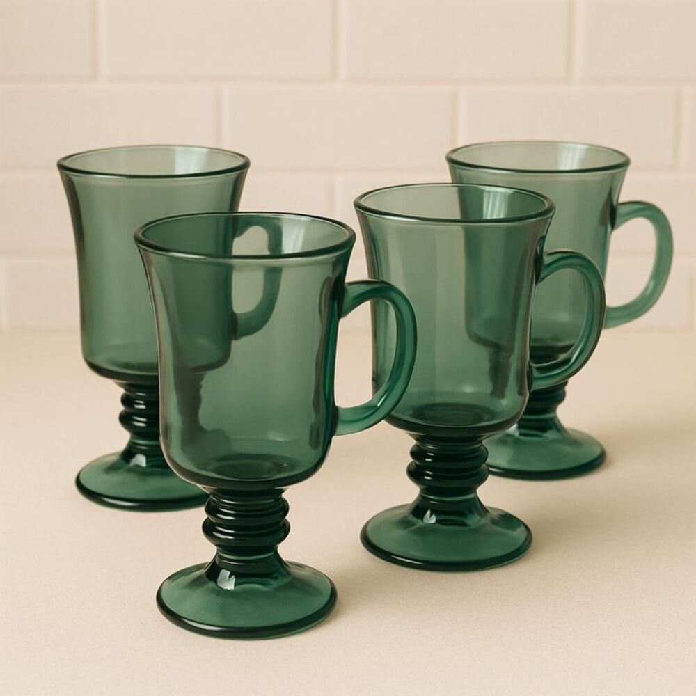 Libbey | Emerald Green Footed Irish Coffee Mugs Set of 4 | EUC - Picture 1 of 7